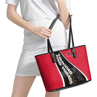 Trinidad and Tobago Flag Crest Design Leather Tote Bag with Bold Red Black Diagonal Layout - Wonder Print Shop