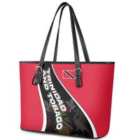 Trinidad and Tobago Flag Crest Design Leather Tote Bag with Bold Red Black Diagonal Layout - Wonder Print Shop