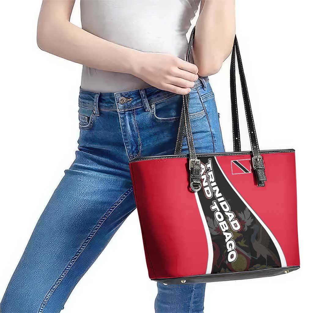 Trinidad and Tobago Flag Crest Design Leather Tote Bag with Bold Red Black Diagonal Layout - Wonder Print Shop