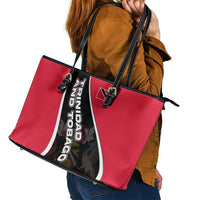 Trinidad and Tobago Flag Crest Design Leather Tote Bag with Bold Red Black Diagonal Layout - Wonder Print Shop