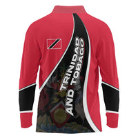 Trinidad and Tobago Flag Crest Design Long Sleeve Polo Shirt with Bold Red Black Diagonal Layout - Wonder Print Shop
