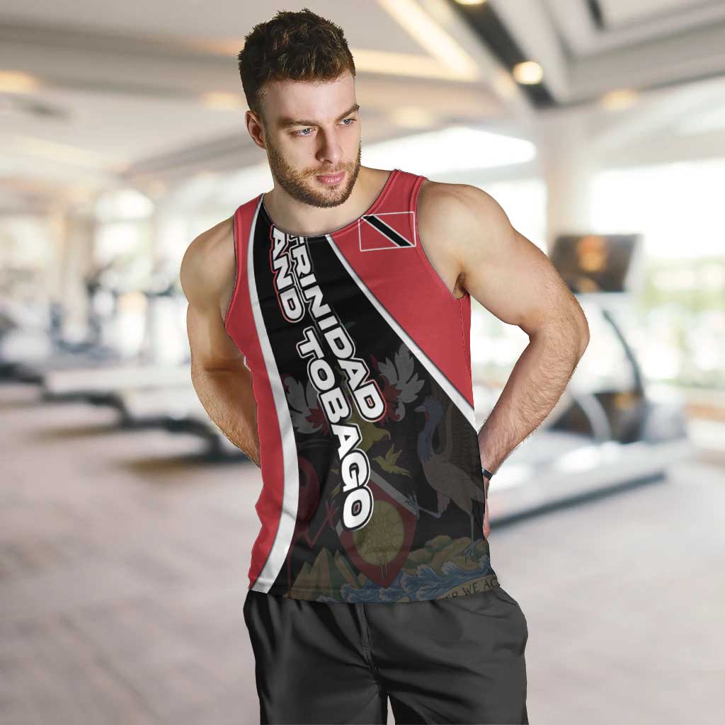 Trinidad and Tobago Flag Crest Design Men Tank Top with Bold Red Black Diagonal Layout - Wonder Print Shop