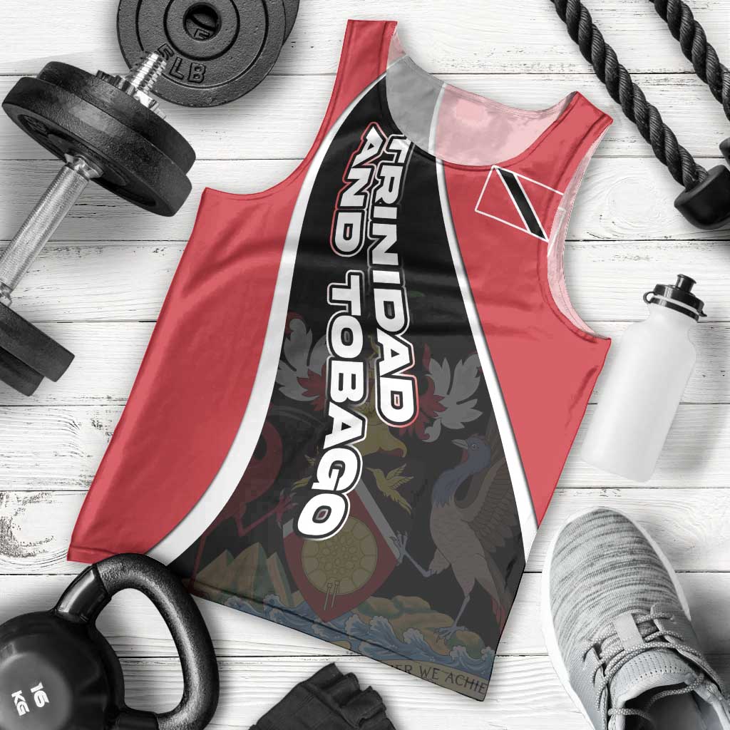Trinidad and Tobago Flag Crest Design Men Tank Top with Bold Red Black Diagonal Layout - Wonder Print Shop