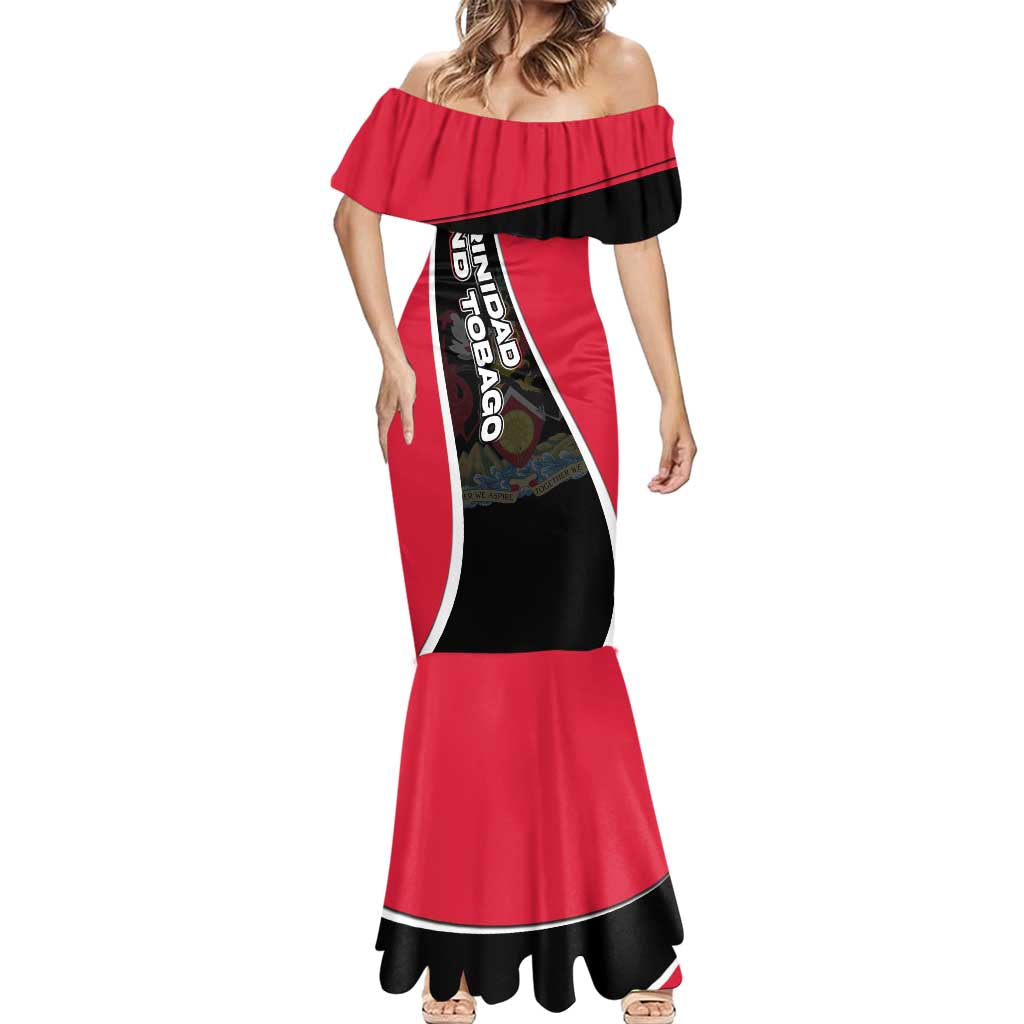 Trinidad and Tobago Flag Crest Design Mermaid Dress with Bold Red Black Diagonal Layout - Wonder Print Shop