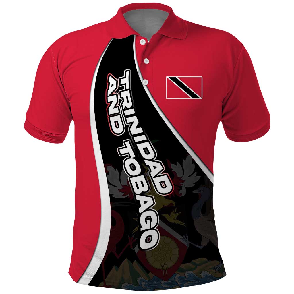 Trinidad and Tobago Flag Crest Design Polo Shirt with Bold Red Black Diagonal Layout - Wonder Print Shop