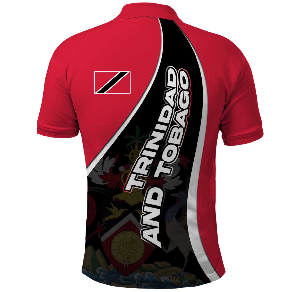 Trinidad and Tobago Flag Crest Design Polo Shirt with Bold Red Black Diagonal Layout - Wonder Print Shop