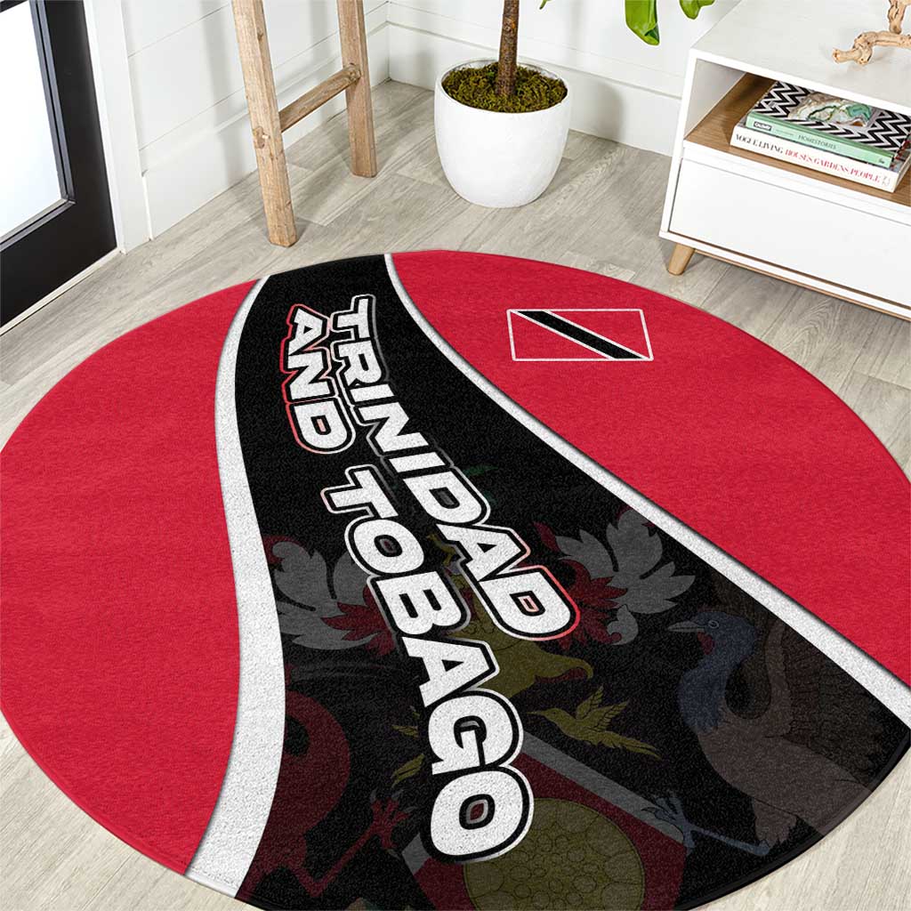 Trinidad and Tobago Flag Crest Design Round Carpet with Bold Red Black Diagonal Layout - Wonder Print Shop