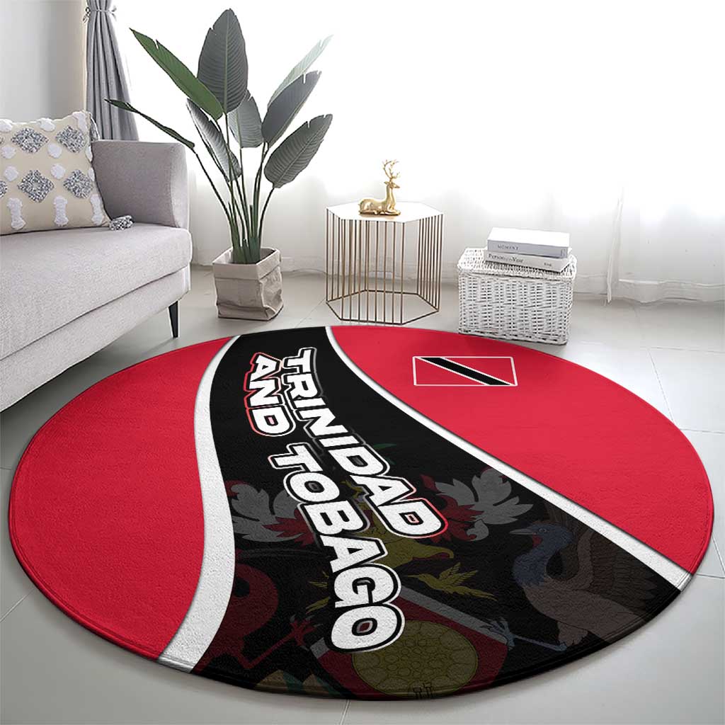 Trinidad and Tobago Flag Crest Design Round Carpet with Bold Red Black Diagonal Layout - Wonder Print Shop