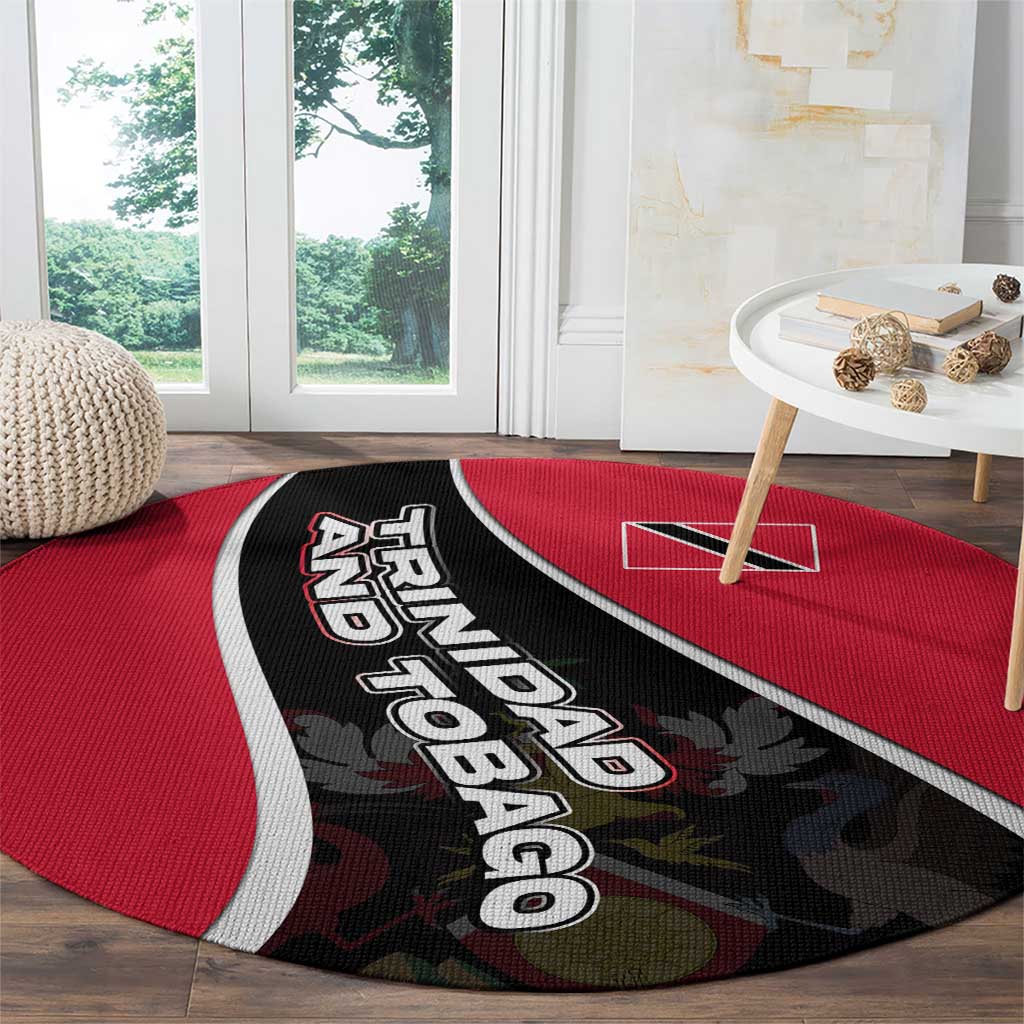 Trinidad and Tobago Flag Crest Design Round Carpet with Bold Red Black Diagonal Layout - Wonder Print Shop