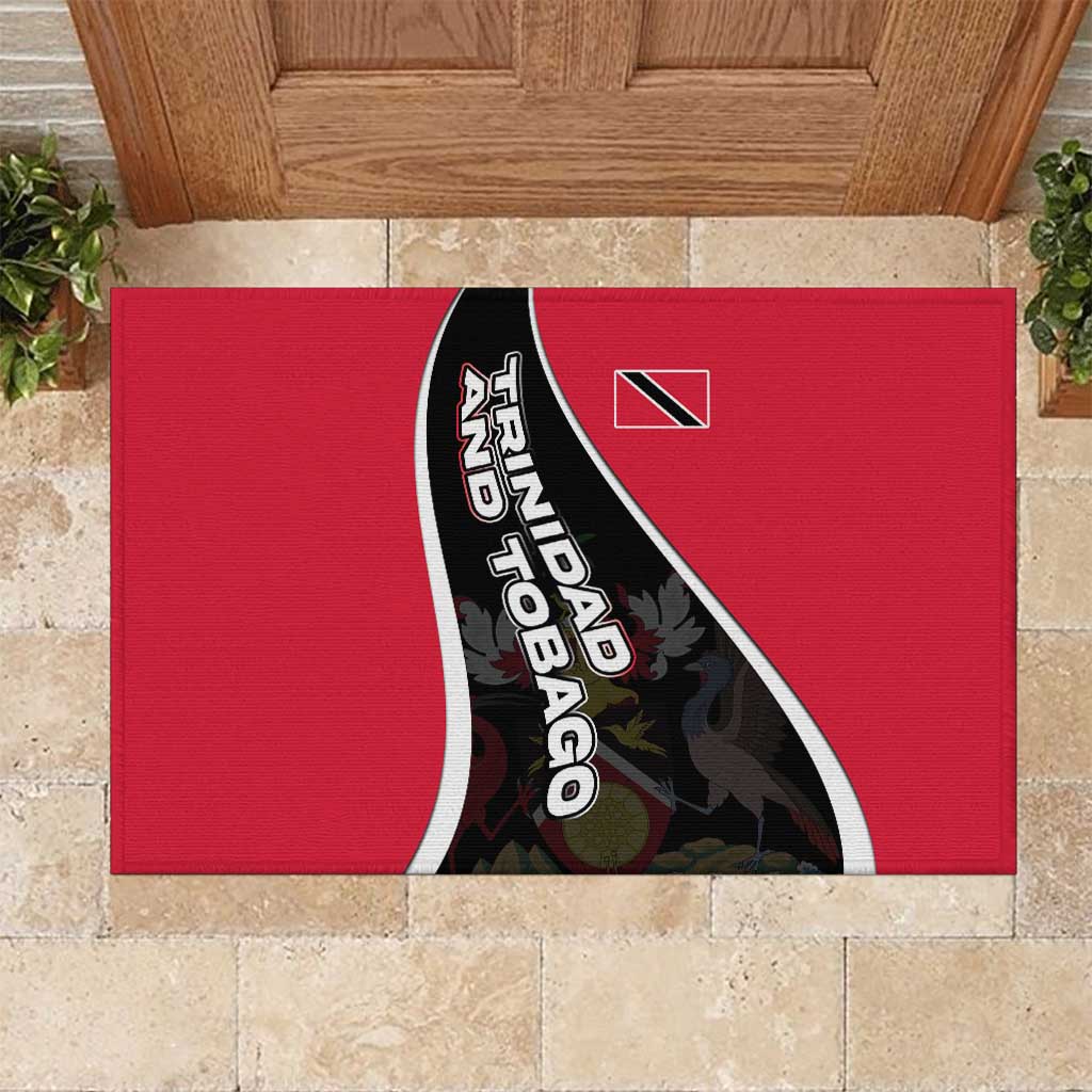 Trinidad and Tobago Flag Crest Design Rubber Doormat with Bold Red Black Diagonal Layout - Wonder Print Shop