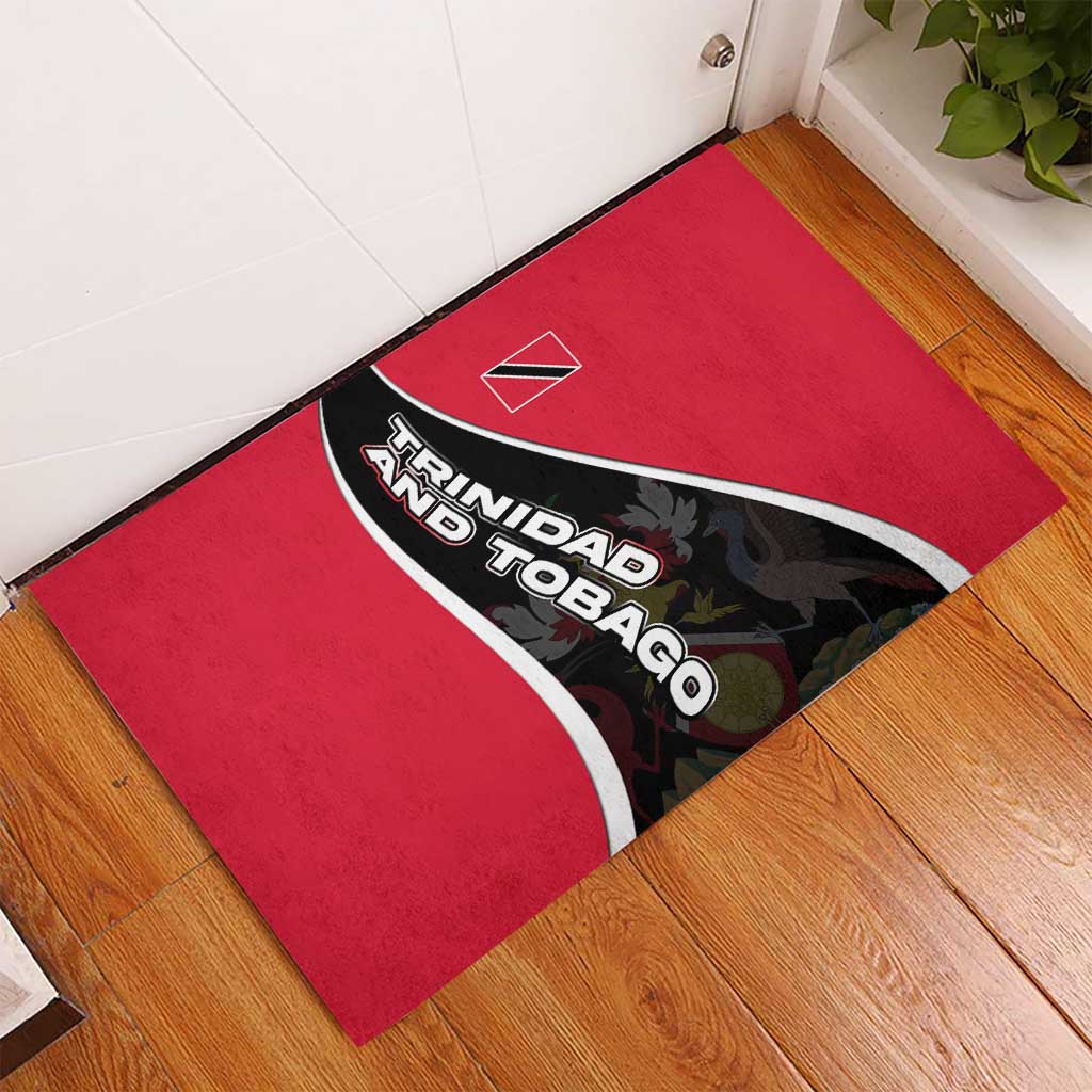 Trinidad and Tobago Flag Crest Design Rubber Doormat with Bold Red Black Diagonal Layout - Wonder Print Shop