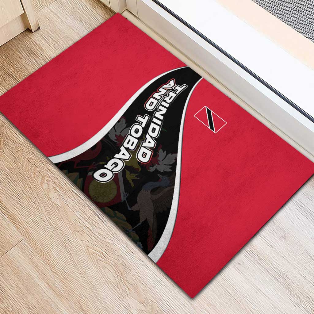Trinidad and Tobago Flag Crest Design Rubber Doormat with Bold Red Black Diagonal Layout - Wonder Print Shop