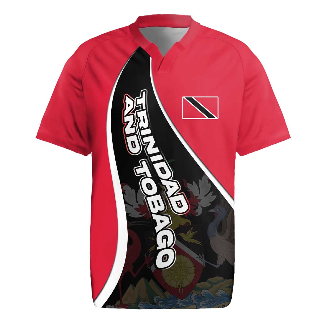 Trinidad and Tobago Flag Crest Design Rugby Jersey with Bold Red Black Diagonal Layout - Wonder Print Shop