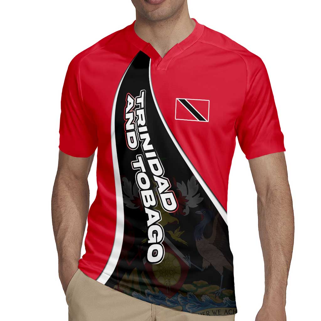 Trinidad and Tobago Flag Crest Design Rugby Jersey with Bold Red Black Diagonal Layout - Wonder Print Shop