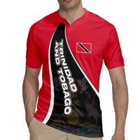 Trinidad and Tobago Flag Crest Design Rugby Jersey with Bold Red Black Diagonal Layout - Wonder Print Shop