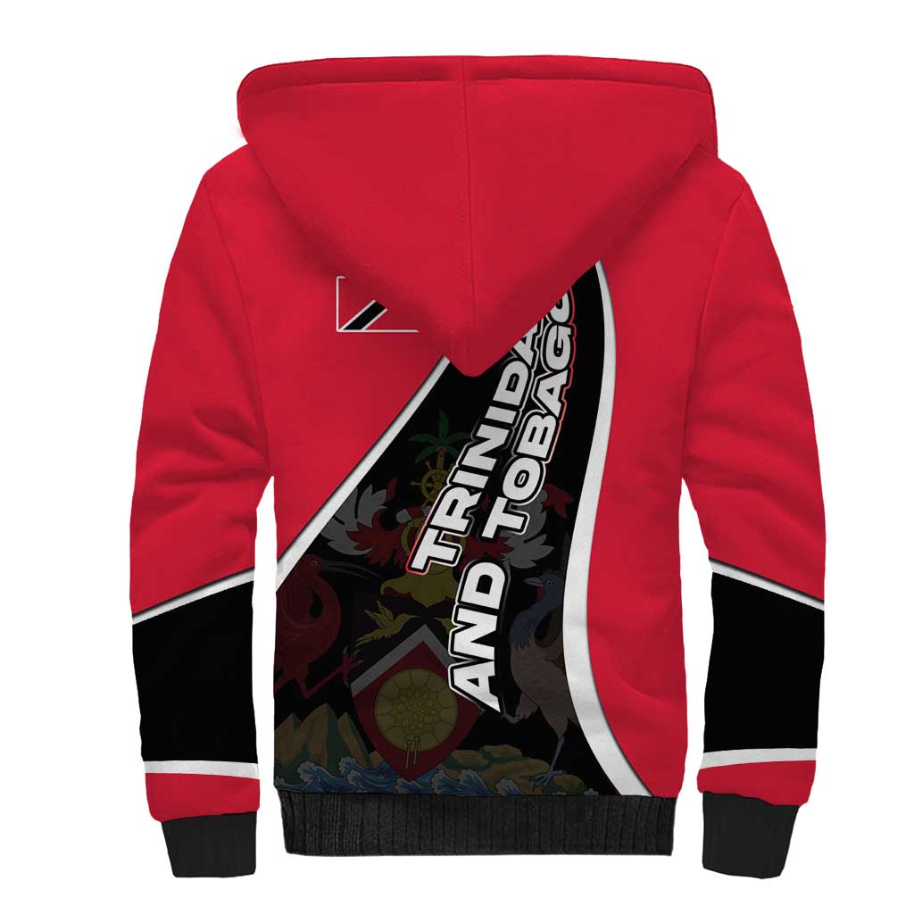 Trinidad and Tobago Flag Crest Design Sherpa Hoodie with Bold Red Black Diagonal Layout - Wonder Print Shop