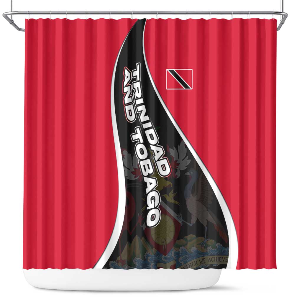 Trinidad and Tobago Flag Crest Design Shower Curtain with Bold Red Black Diagonal Layout - Wonder Print Shop