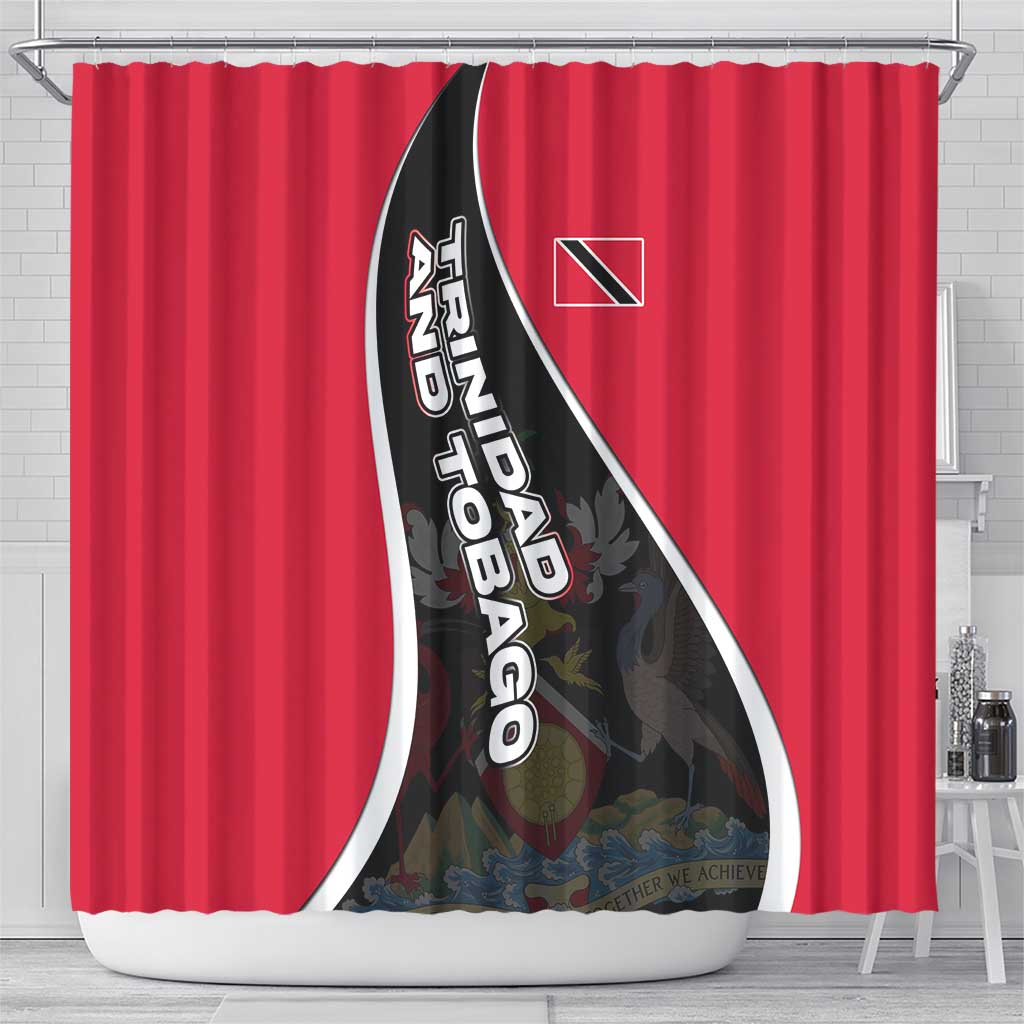 Trinidad and Tobago Flag Crest Design Shower Curtain with Bold Red Black Diagonal Layout - Wonder Print Shop