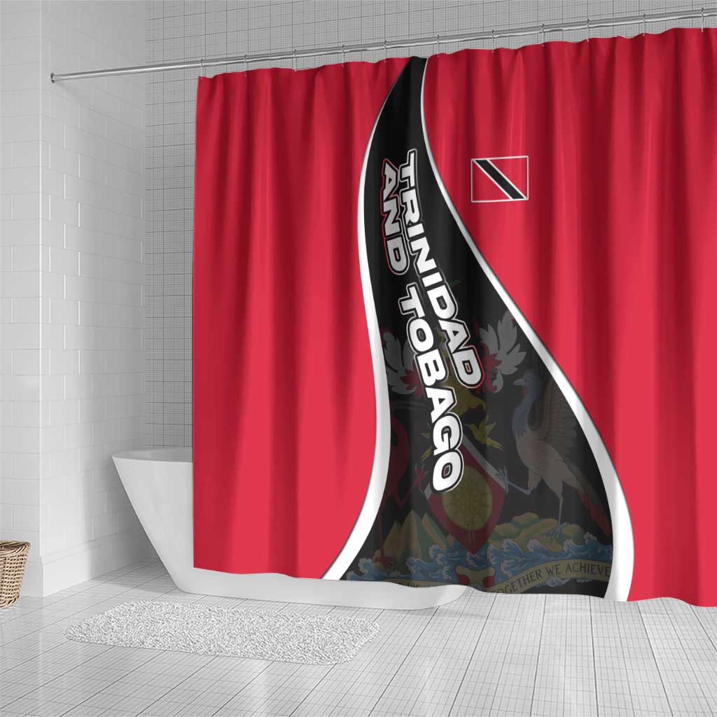 Trinidad and Tobago Flag Crest Design Shower Curtain with Bold Red Black Diagonal Layout - Wonder Print Shop