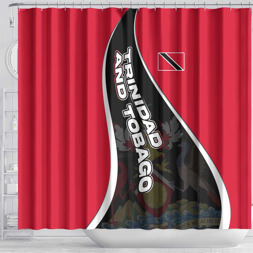 Trinidad and Tobago Flag Crest Design Shower Curtain with Bold Red Black Diagonal Layout - Wonder Print Shop