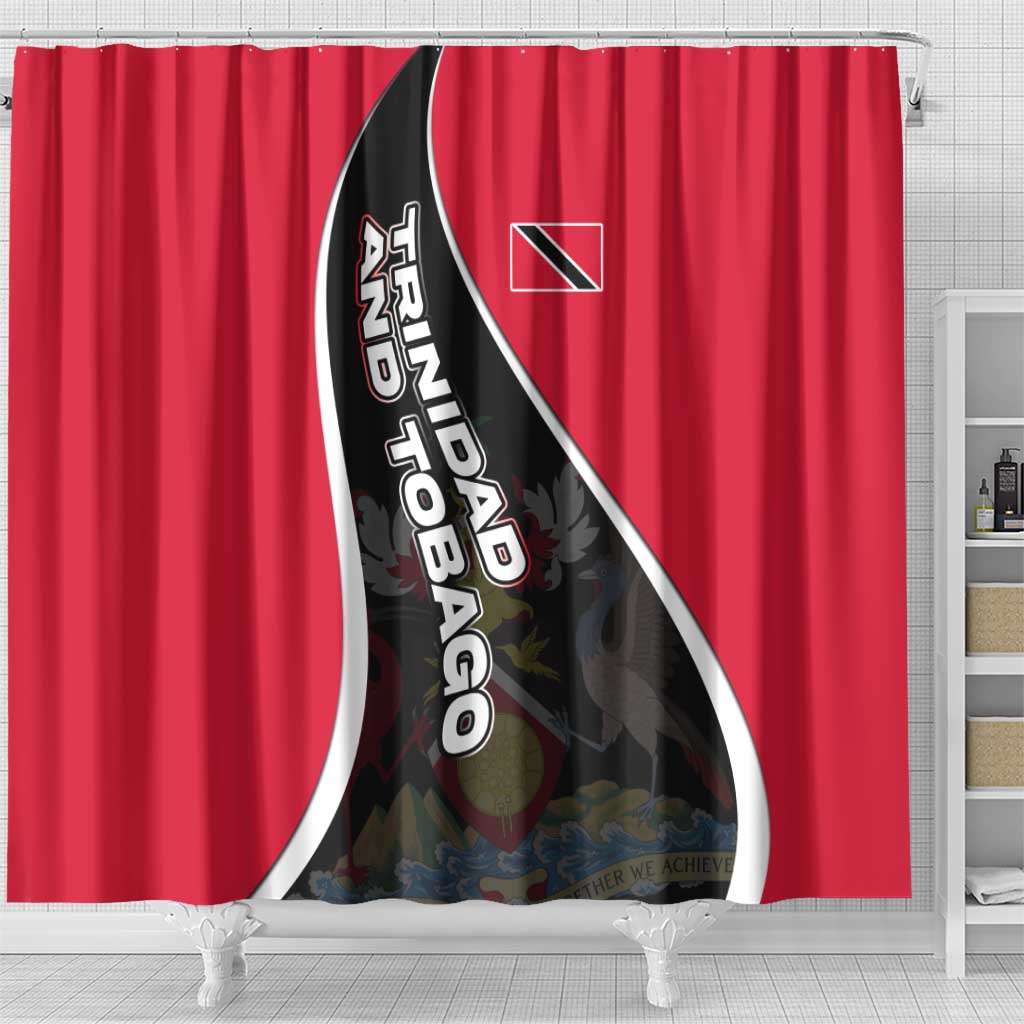 Trinidad and Tobago Flag Crest Design Shower Curtain with Bold Red Black Diagonal Layout - Wonder Print Shop