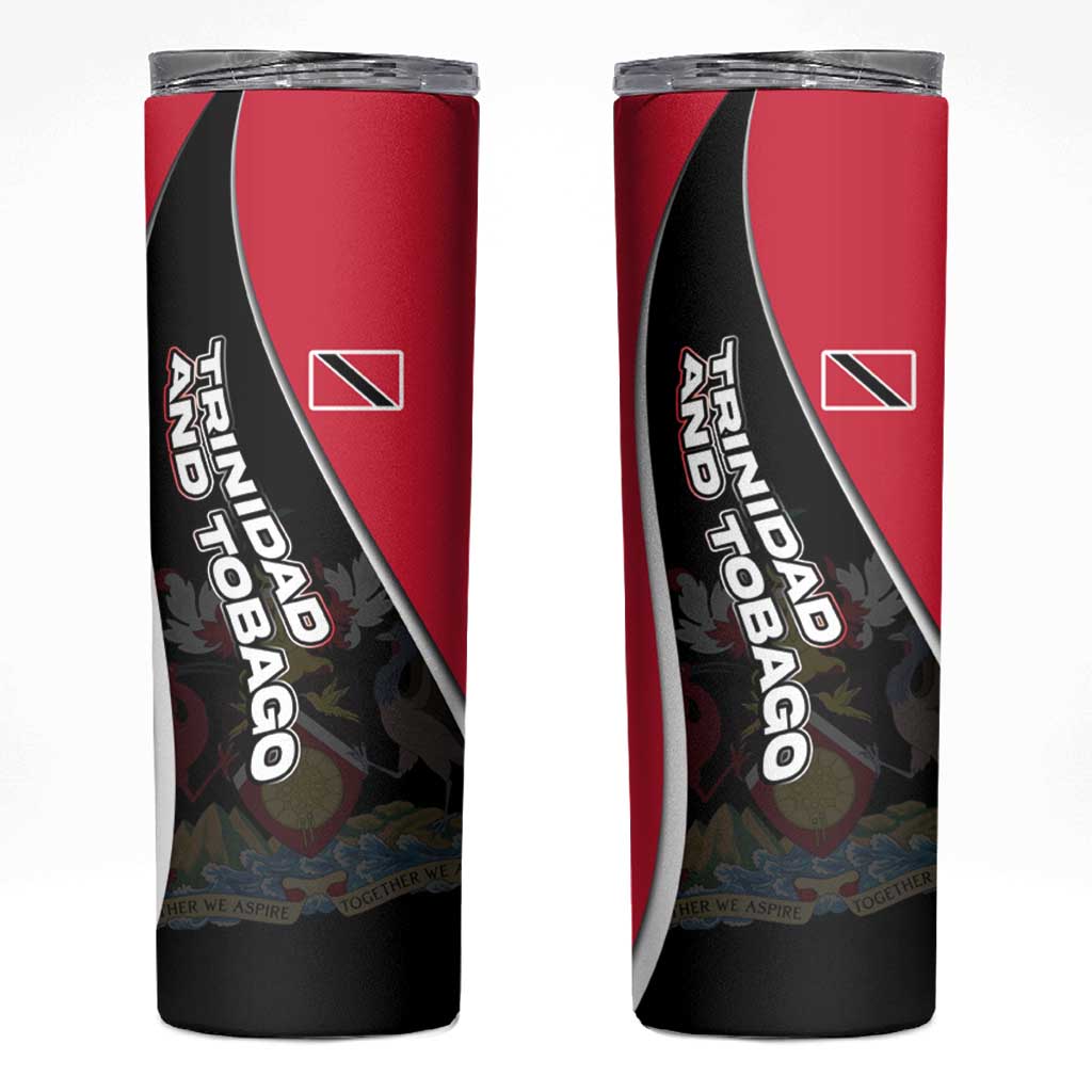Trinidad and Tobago Flag Crest Design Skinny Tumbler with Bold Red Black Diagonal Layout - Wonder Print Shop