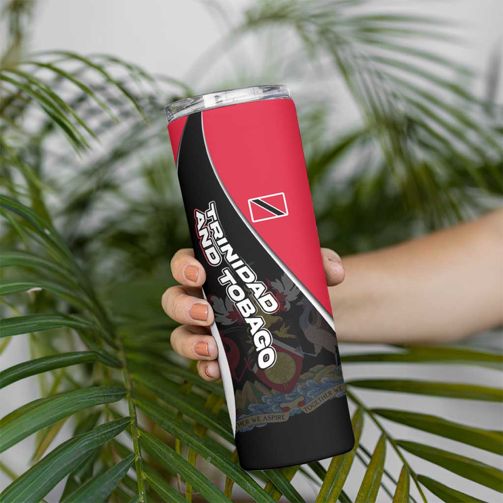 Trinidad and Tobago Flag Crest Design Skinny Tumbler with Bold Red Black Diagonal Layout - Wonder Print Shop