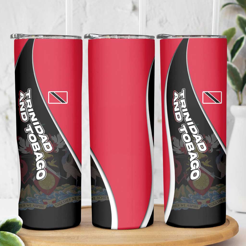 Trinidad and Tobago Flag Crest Design Skinny Tumbler with Bold Red Black Diagonal Layout - Wonder Print Shop