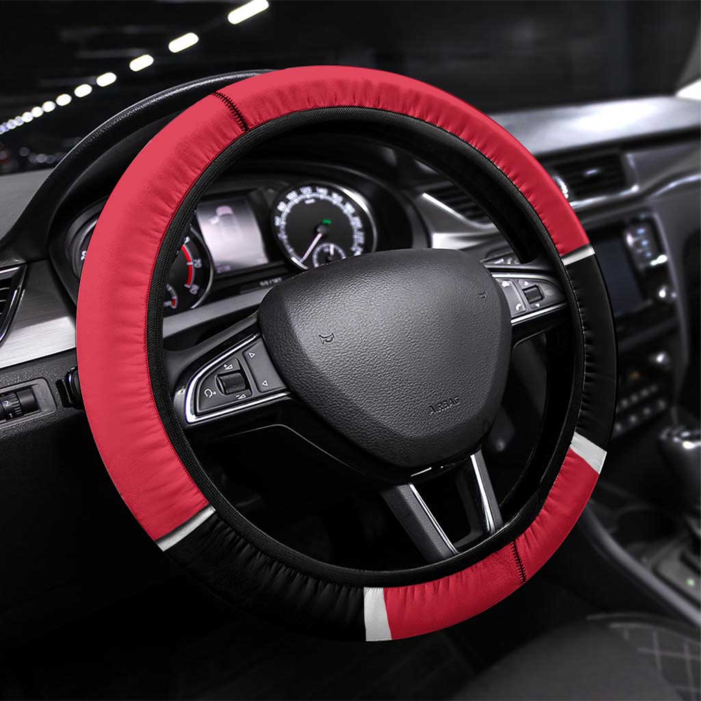 Trinidad and Tobago Flag Crest Design Steering Wheel Cover with Bold Red Black Diagonal Layout - Wonder Print Shop