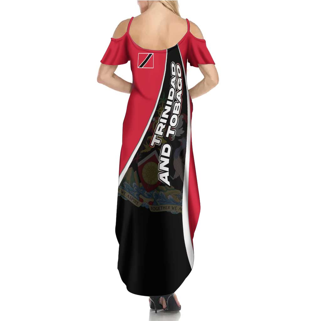 Trinidad and Tobago Flag Crest Design Summer Maxi Dress with Bold Red Black Diagonal Layout - Wonder Print Shop