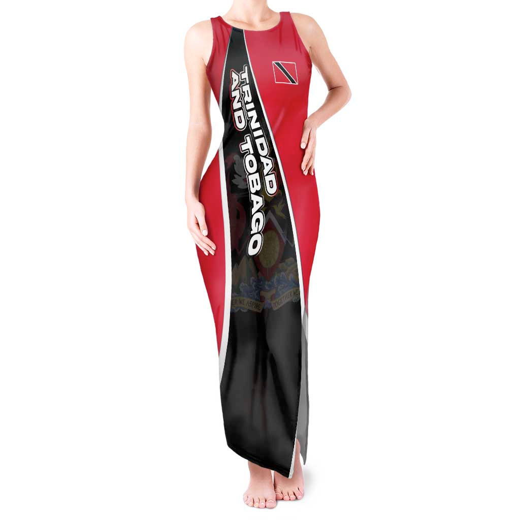 Trinidad and Tobago Flag Crest Design Tank Maxi Dress with Bold Red Black Diagonal Layout - Wonder Print Shop