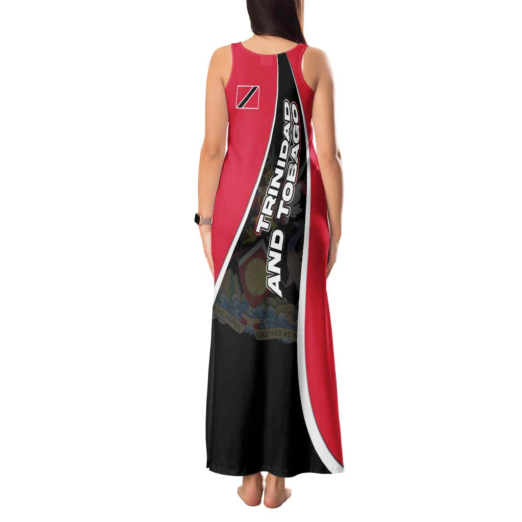 Trinidad and Tobago Flag Crest Design Tank Maxi Dress with Bold Red Black Diagonal Layout - Wonder Print Shop