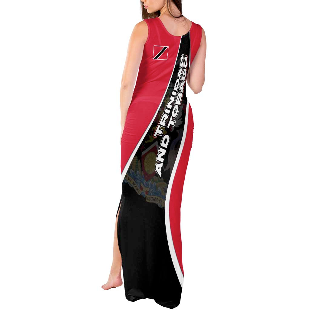 Trinidad and Tobago Flag Crest Design Tank Maxi Dress with Bold Red Black Diagonal Layout - Wonder Print Shop
