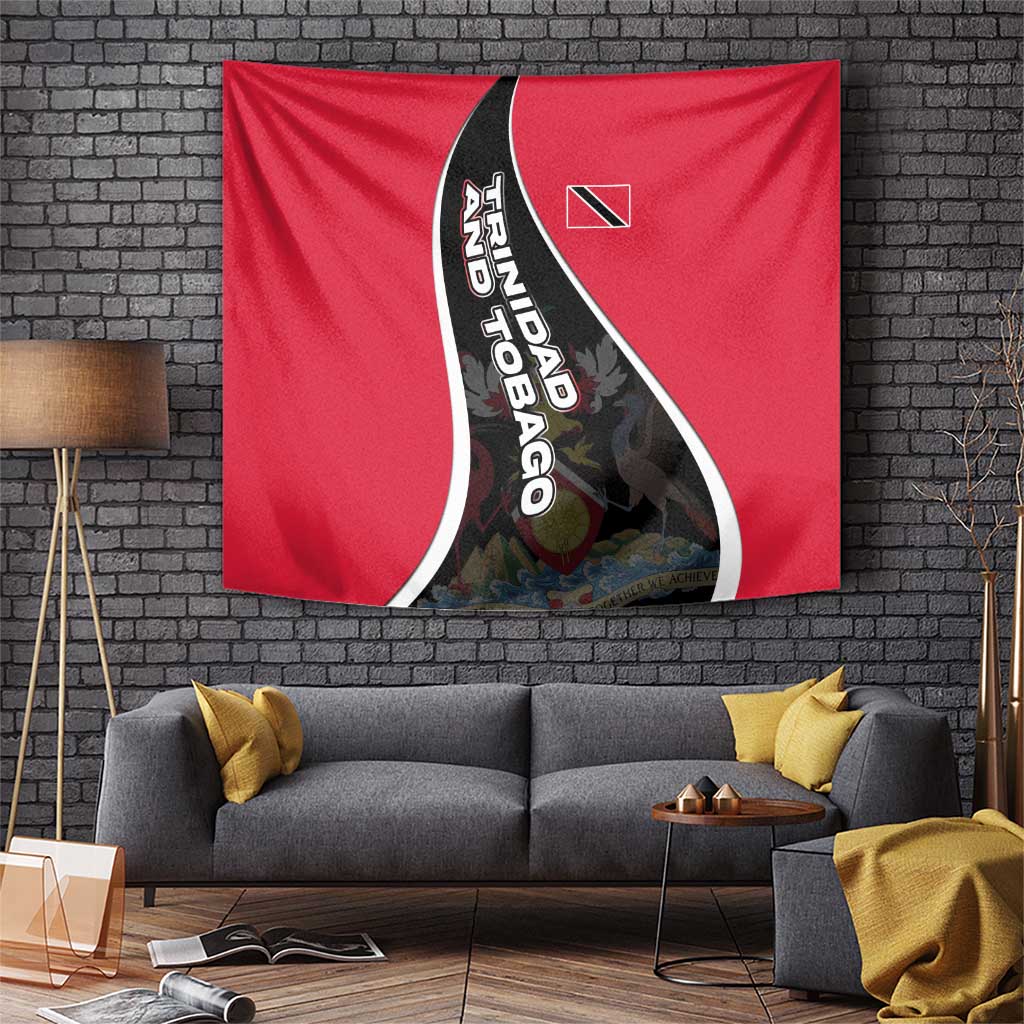 Trinidad and Tobago Flag Crest Design Tapestry with Bold Red Black Diagonal Layout - Wonder Print Shop