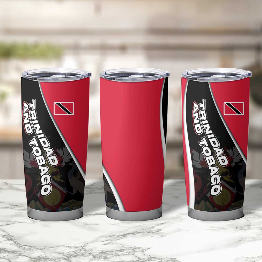 Trinidad and Tobago Flag Crest Design Tumbler Cup with Bold Red Black Diagonal Layout - Wonder Print Shop