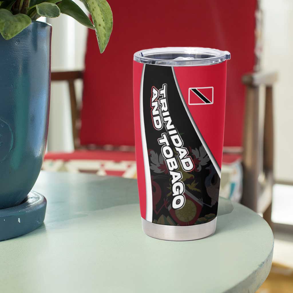 Trinidad and Tobago Flag Crest Design Tumbler Cup with Bold Red Black Diagonal Layout - Wonder Print Shop