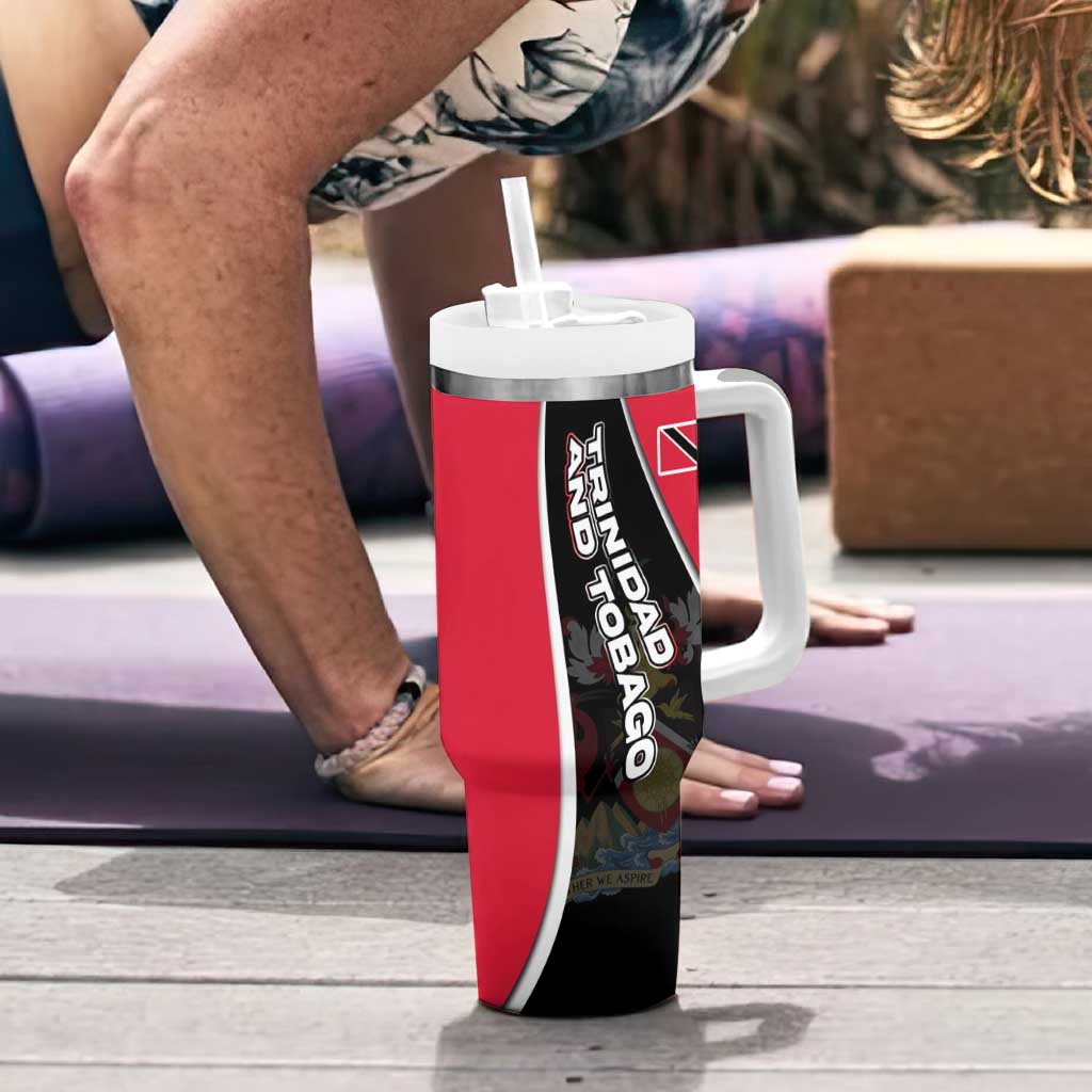 Trinidad and Tobago Flag Crest Design Tumbler With Handle with Bold Red Black Diagonal Layout - Wonder Print Shop