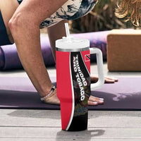 Trinidad and Tobago Flag Crest Design Tumbler With Handle with Bold Red Black Diagonal Layout - Wonder Print Shop