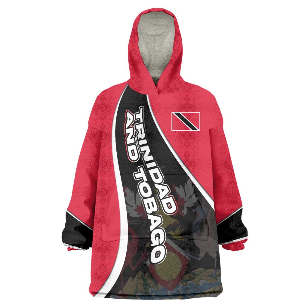 Trinidad and Tobago Flag Crest Design Wearable Blanket Hoodie with Bold Red Black Diagonal Layout - Wonder Print Shop