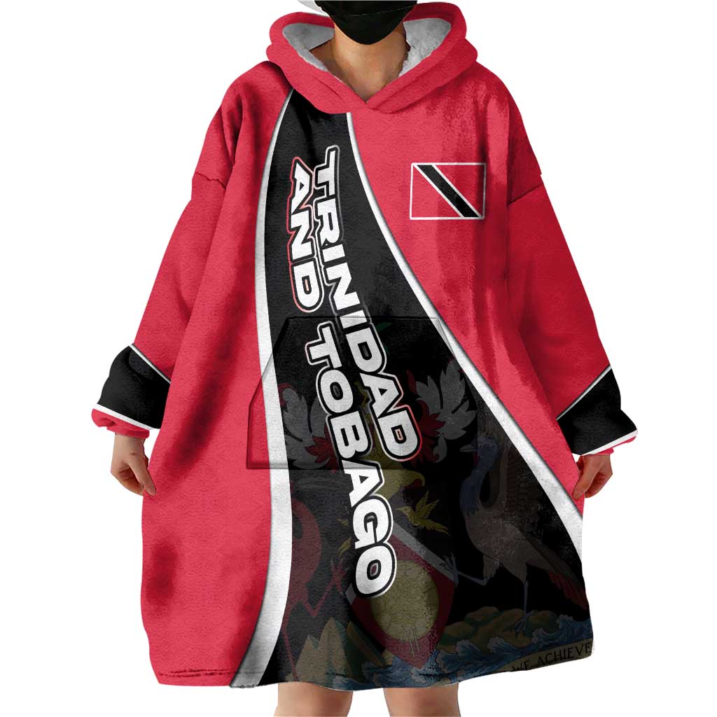 Trinidad and Tobago Flag Crest Design Wearable Blanket Hoodie with Bold Red Black Diagonal Layout - Wonder Print Shop