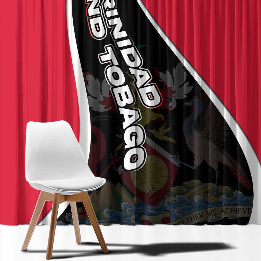 Trinidad and Tobago Flag Crest Design Window Curtain with Bold Red Black Diagonal Layout - Wonder Print Shop
