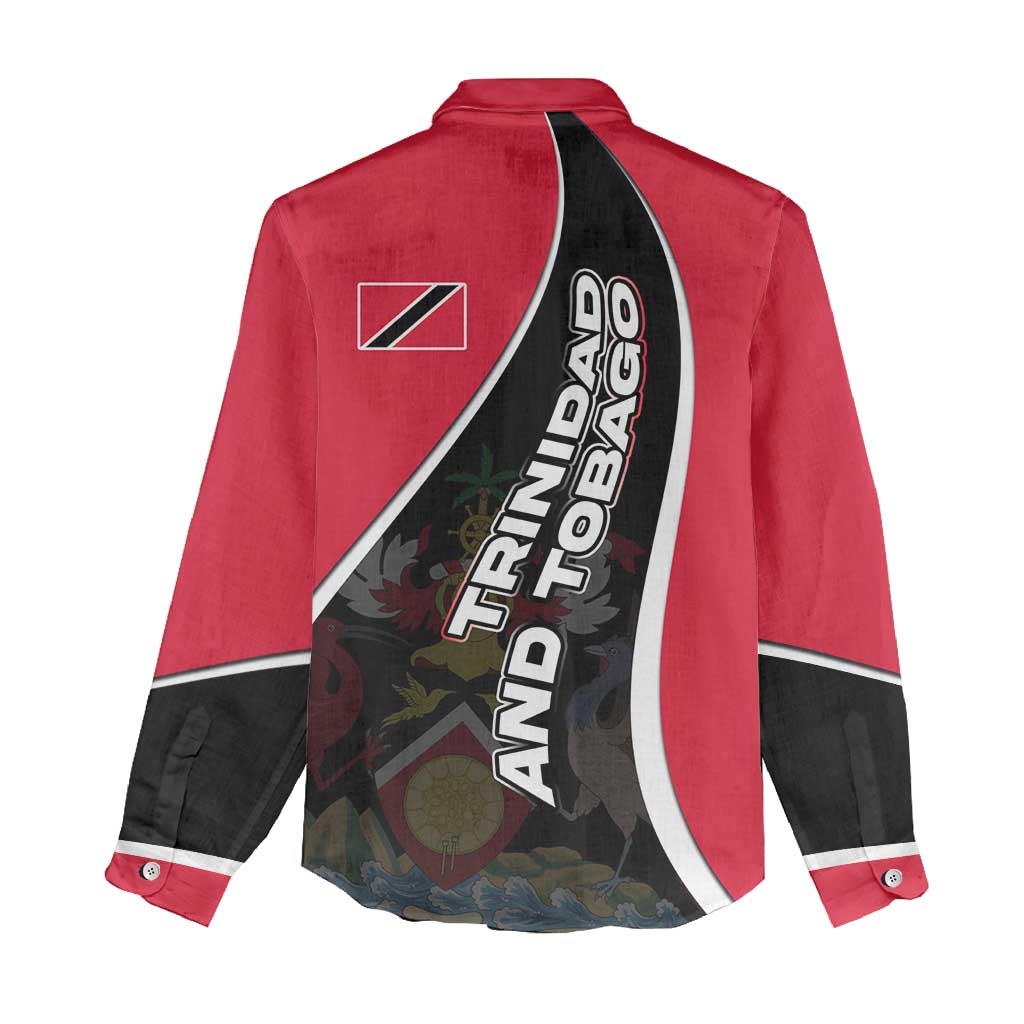 Trinidad and Tobago Flag Crest Design Women Casual Shirt with Bold Red Black Diagonal Layout - Wonder Print Shop