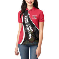 Trinidad and Tobago Flag Crest Design Women Polo Shirt with Bold Red Black Diagonal Layout - Wonder Print Shop