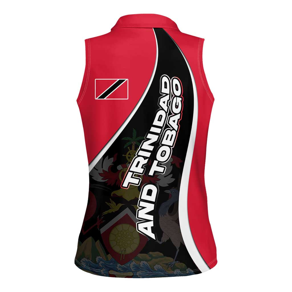 Trinidad and Tobago Flag Crest Design Women Sleeveless Polo Shirt with Bold Red Black Diagonal Layout - Wonder Print Shop
