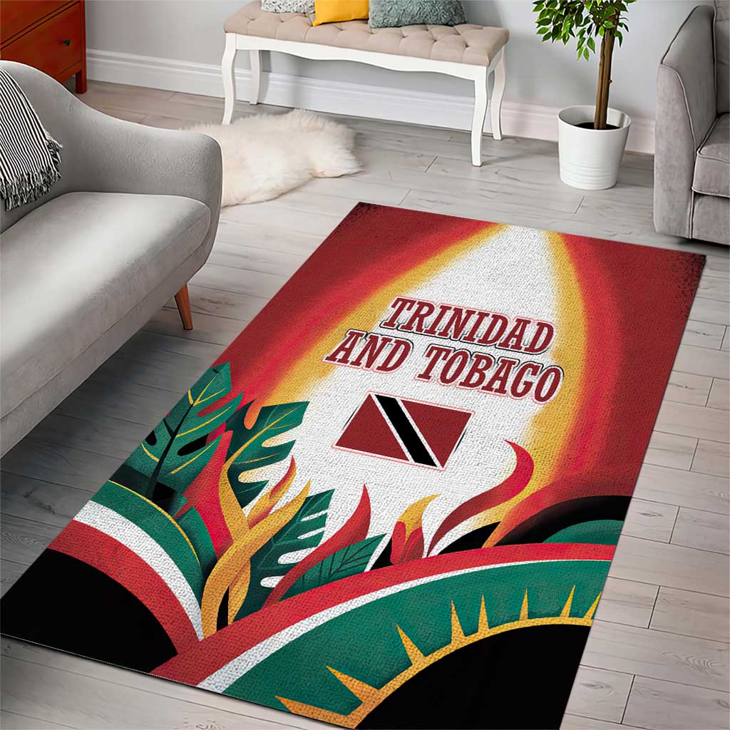 Trinidad and Tobago Scarlet Ibis Area Rug with Tropical Leaves and National Flag Design TS04