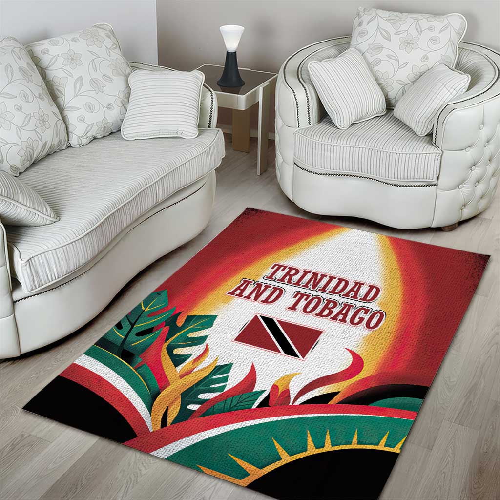 Trinidad and Tobago Scarlet Ibis Area Rug with Tropical Leaves and National Flag Design TS04