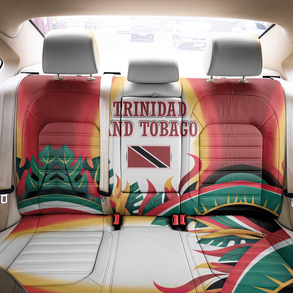 Trinidad and Tobago Scarlet Ibis Back Car Seat Cover with Tropical Leaves and National Flag Design TS04