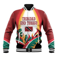 Trinidad and Tobago Scarlet Ibis Baseball Jacket with Tropical Leaves and National Flag Design TS04