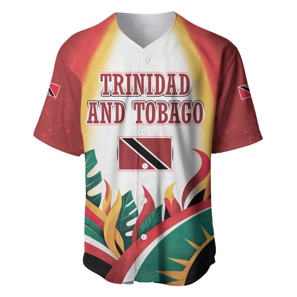 Trinidad and Tobago Scarlet Ibis Baseball Jersey with Tropical Leaves and National Flag Design TS04