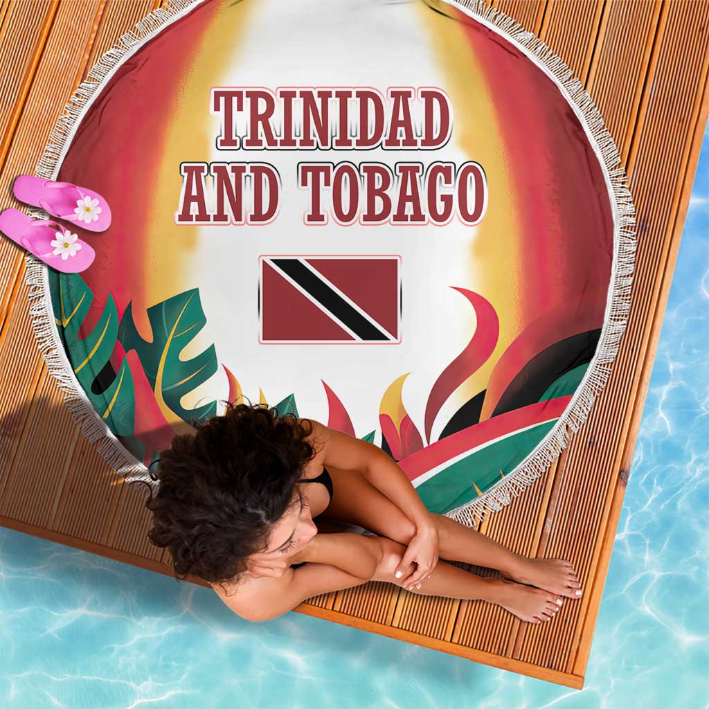 Trinidad and Tobago Scarlet Ibis Beach Blanket with Tropical Leaves and National Flag Design TS04